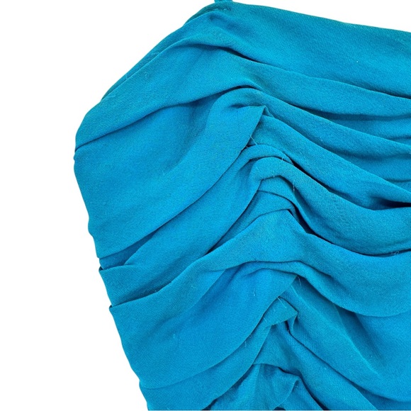 Bill Blass Evening 1970s Vintage Strapless Teal Blue Orange Silk Dress Jumpsuit - Picture 4 of 7